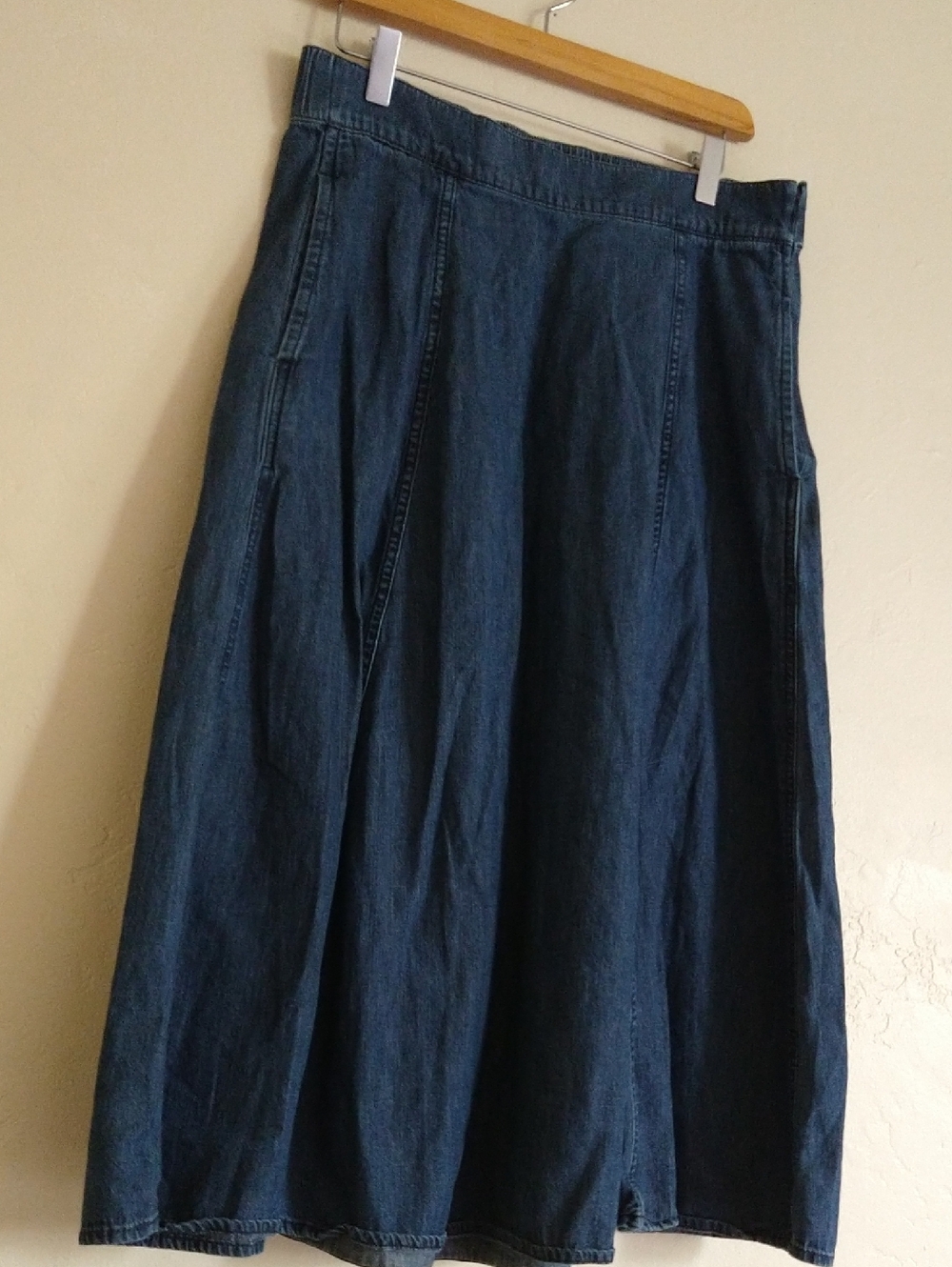 Lands' End Blue Denim Midi Skirt Size 10